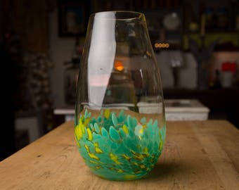 Vintage Mirano Glass Vase, lovely contemporary green blue and lime yellow, Flower Vase, Mid Century Home, Shabby Chic Home, Contempory Home