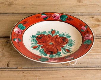 Vintage European Handpainted Plate, handpainted bowl, floral dish, decorative vintage plate, european earthenware, european glazed plate