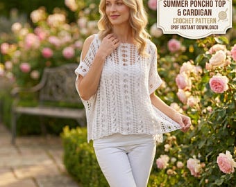 Elegante modello di poncho all'uncinetto di lusso / Modelli all'uncinetto per top estivo / Copricostume e abito bianco da spiaggia / Abbigliamento moderno all'uncinetto