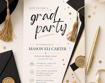 Simple Graduation Party Invite Template, BOTH 4x6 and 5x7" Sizes Included, Edit 2026 Grad Invitation Online w/ Corjl, Download & Print
