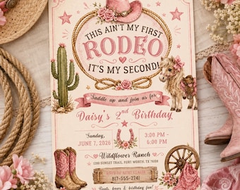 Editable Rodeo Birthday invitation-rodeo party-cowgirl party theme canva template