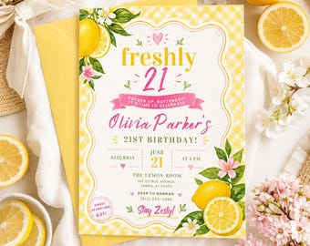 Freshly 21 Birthday Invitation – Custom Lemon 21st Birthday Party Invite – Citrus Themed Template Invites