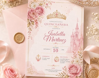 Editable Quinceañera Invitation, Mis Quince Invitation, Quinceanera Invite, Red Roses invitation, Red Gold Black, Mis Quince Anos, Canva