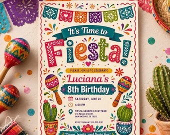 It's Time to Fiesta Birthday Invitation, Mexican Fiesta Party Invite, Fiesta Birthday Invitation, Mexican birthday, Editable Canva Template