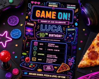 Video Game Party Invitation, Green Gamer Birthday Invitation, Level Up Birthday Invitation, Gamer Boy Template, Editable Canva Template