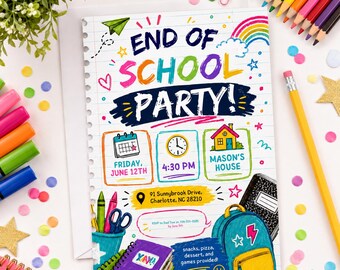 End of School Party Invitation Template, End of School Party Invitation, Schools Out Pool Party Invite, Hello Summer Party Invitation, Canva