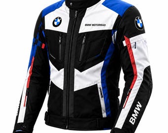 Chaqueta de turismo BMW Motorrad Adventure para hombre – Negra, blanca y azul. Chaqueta de moto con protecciones CE.