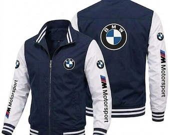 Giacca bomber BMW Motorsport – Blu navy e bianca, abbigliamento sportivo da corsa, idea regalo per lui