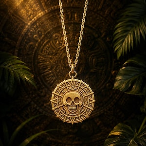 Papapanda Collier Pirates Des Caraïbes – Pendentif Pièce Aztèque En Alliage Bronze, Chaîne 60 Cm, Accessoire Cosplay Halloween