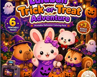 Lulubun Trick-or-Treat Adventure, Halloween Bunny Coloring Book PDF, Printable Download