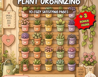 Plant Organizing Coloring Book, Cozy Botanical Coloring Pages, Printable Garden Coloring Book, Satisfying Adult Coloring PDF