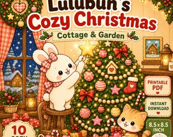 Cozy Christmas Coloring Book, Cute Bunny Coloring Pages, Printable Holiday Coloring PDF