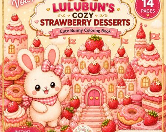 Strawberry Desserts Coloring Book, Cozy Bunny Kawaii Pages Vol.1 (PDF Download)