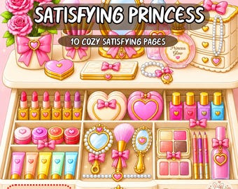 Cozy Satisfying Coloring Book, Luxury Princess Organizing Coloring Pages, Beauty Vanity Adult Coloring Book Printable PDF