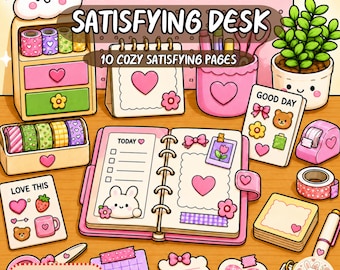 Satisfying Coloring Book, Cozy Desk Organization Pages, Cute Office Organizer Printable, Relaxing Adult Coloring PDF