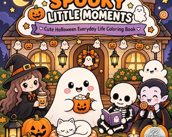 Cozy Halloween Coloring Book, Cute Spooky Coloring Pages, Ghost Witch Pumpkin Everyday Life, Printable Bold Easy PDF