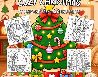 Cozy Christmas Coloring Pages | Bold and Easy Christmas Coloring Book | Printable PDF | Cute Holiday Coloring Pages | Instant Download