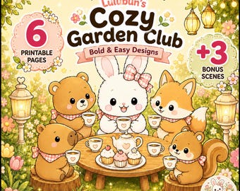 Lulubun Cozy Garden Club Coloring Book, Bunny & Animal Friends, Kawaii Printable PDF