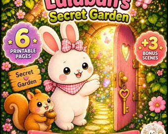 Lulubun Secret Garden Coloring Pages, Kawaii Bunny Printable PDF (Digital Download)