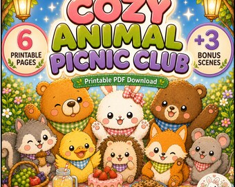 Lulubun Picnic Club Coloring Book PDF, Kawaii Bunny Friends, Printable Cozy Picnic Pages