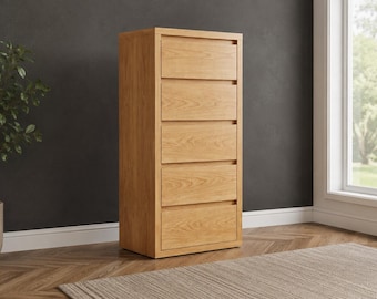Modern 5-Drawer Tall Dresser Plans | Space-Saving Vertical Chest (PDF Woodworking Guide)