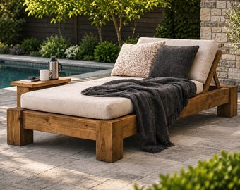 Planos para tumbona de exterior en PDF / Tumbona de madera para patio (hágalo usted mismo) / Construcción de muebles modernos para el jardín