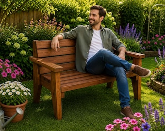 DIY Gartenbank Pläne aus Holz | Outdoor Terrassenbank PDF | Bauernhaus Bank Bauanleitung | Garten Sitzmöbel Holzbearbeitungsplan