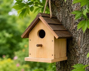 Rustiek houten vogelhuisje | Boerderij tuindecoratie | Hangend ceder vogelhuisje