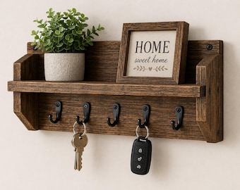 Rustic Wall Mounted Key Holder Plans | Entryway Organizer Shelf (PDF Download)