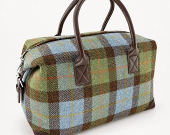 Sac de voyage authentique en tweed Harris, sac de week-end en cuir PU