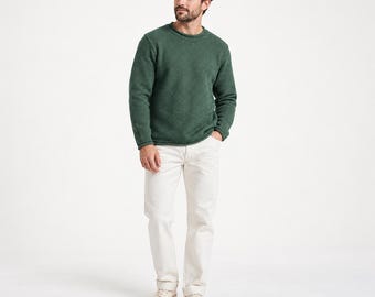Pull à col roulé pour homme 100 % laine mérinos : Pull Aran en maille torsadée