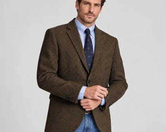 Veste blazer homme en tweed Harris marron à chevrons, coupe ajustée, Dumfries