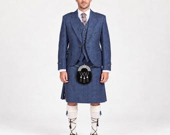 Ensemble kilt en tweed à losanges pour homme, kilt 16 oz 8 yards, veste en tweed, confectionné sur commande