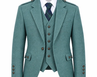 Veste en tweed Clunie Moss et gilet à 5 boutons, 100 % pure laine vierge, tenue de cérémonie écossaise