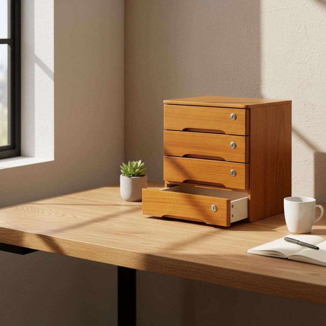 4-tier Wooden Desktop Storage Cabinet With Lockable Drawers – Modern ...
