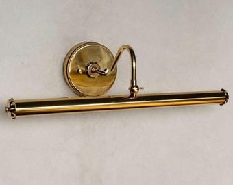 Solid Raw Brass Picture Light | Mid Century Modern Wall Sconce, Adjustable Arms