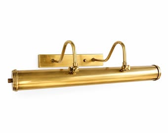 Solid Raw Brass Picture Light | Mid Century Modern Wall Sconce, Adjustable Arms