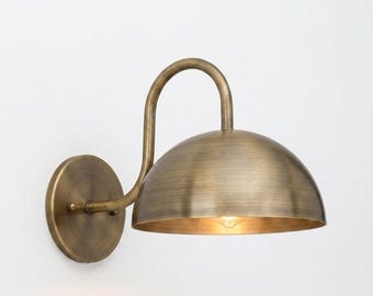 Vintage Messing-Kuppel-Wandlampe, Mid-Century Modern Schwanenhals-Wandleuchte