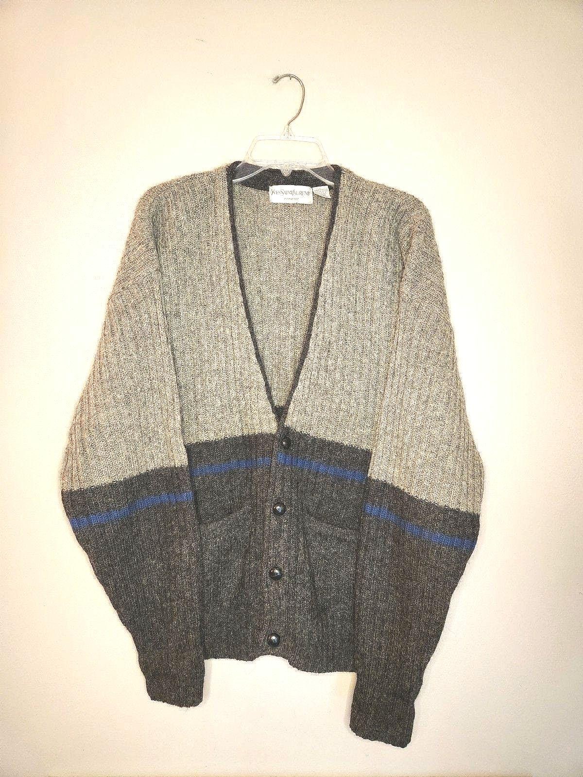 Vintage 80s/ 90s Yves St. Laurent Men's 100% Shetland Wool Cardigan Size Large