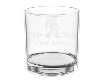 Bigfoot Silhouette Hide and Seek Champion Rocks Glass | 10oz Engraved