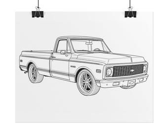 Classic Chevy C10 1971 1972 71 72Truck Rolled Poster | Vintage Pickup Illustration