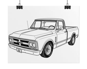 1967 GMC Pickup Truck Poster | Rolled Poster, Line Art Wall Decor