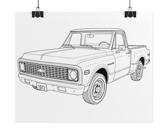 1972 Chevy C10 Stepside Step Side Pickup Rolled Poster | Vintage Truck Illustration