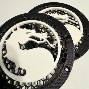 Mortal Kombat Style Arcade Speaker Grills – Black White Dragon Logo Arcade1up (Pair)