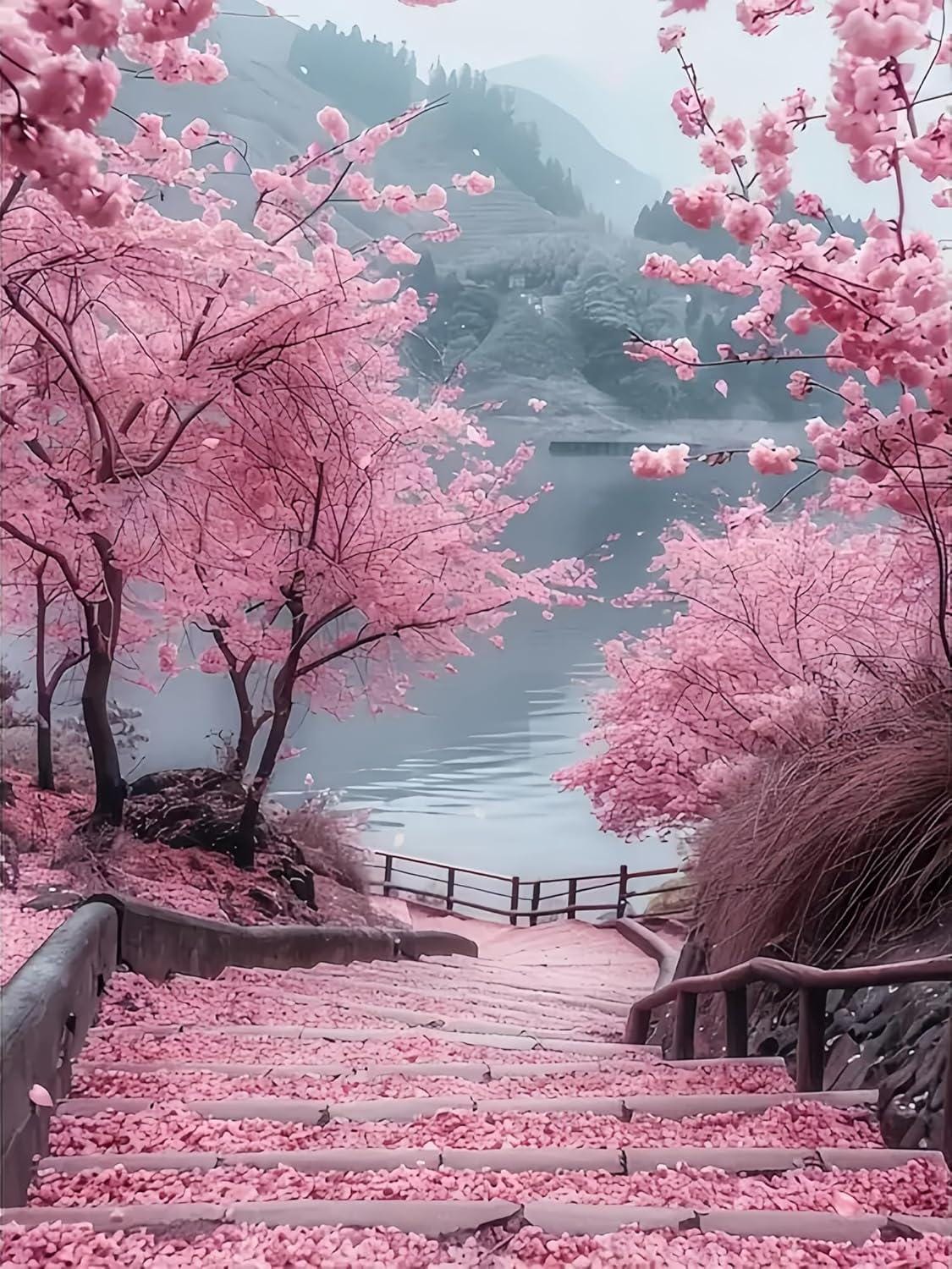 Cherry Blossom Road Painting - Etsy
