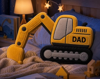 Gepersonaliseerd kussen met bouwvrachtwagen en eigen naam, vrachtwagencadeau voor kinderen, pluche voertuigkussen, decoratie voor jongenskamer, 3D-kussen, kerstcadeau voor kinderen