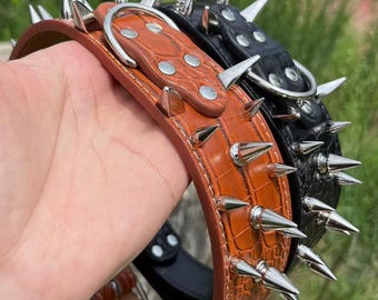 Studded Dog Collar for Large Dogs, Spiked Pitbull Rottweiler Collar, Wide Punk Pet Neck Collar