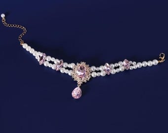 Pearl Pet Collar Necklace, Adjustable Crystal Gem Charm, Luxury Pet Accessory