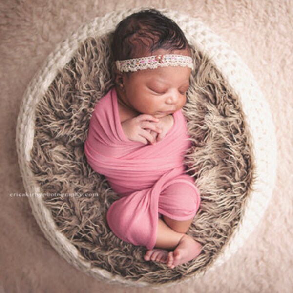 CLEARANCE -- Curly Mocha Faux Fur Small Basket Stuffer - Perfect Newborn Photography Prop - Ready to Ship