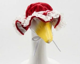 Porch goose 23" outfit - Velvet RED mob Cap with WHITE lace (Mrs Santa Christmas Hat)